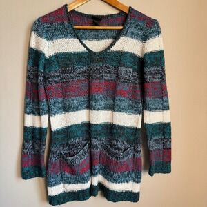 Rue 21 Long Sleeve Striped Pocket Sweater Women Large Multicolor Y2K Boho Preppy